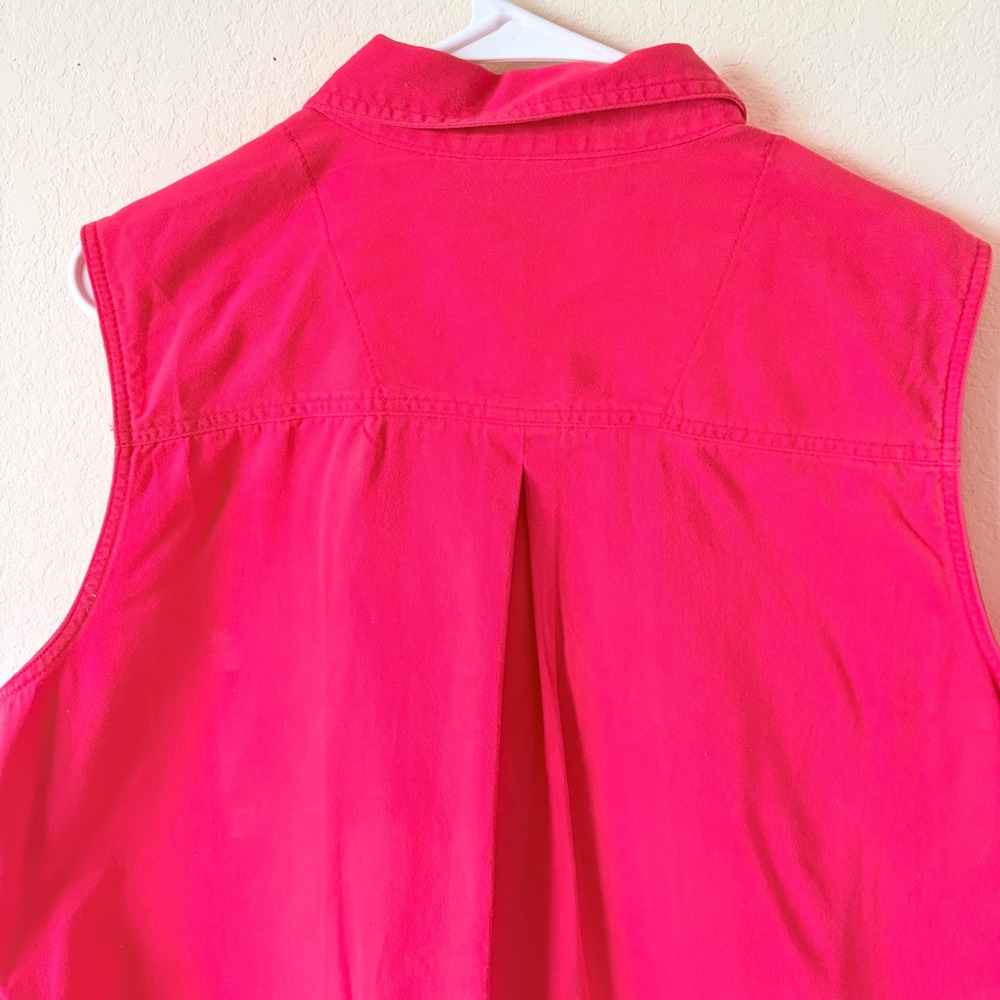 Vintage 90s Bill Blass Jeans Red Denim Sleeveless Button Down Shirt Vest XL - Picture 6 of 8